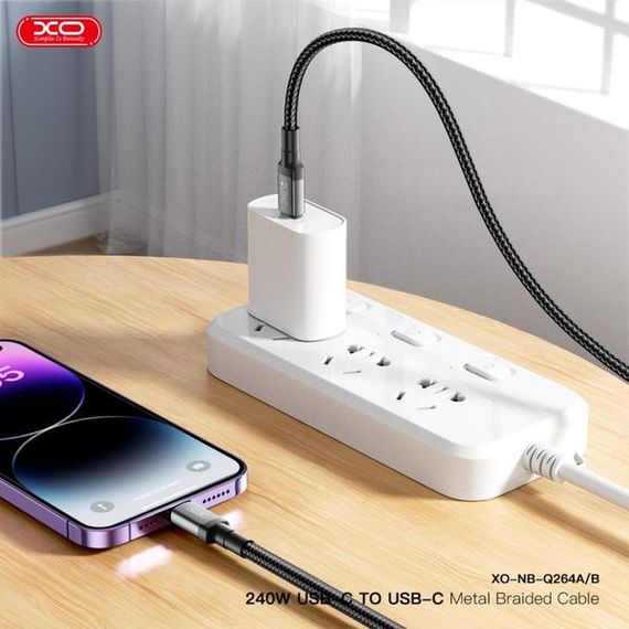 Кабель XO NBQ264A High Power Braided Type-C to Type-C - 240W - 2m Black | Зображення 5