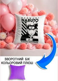Подушка плюшева Мерч Крафт Дизайн з принтом аніме Naruto Uzumaki бузковий плюш квадратна 33х33 см
