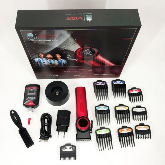 Професійна машинка для стрижки волосся VGR V-001 RED з дисплеєм 9000 об та 10 насадками (1,5-24 мм) | Зображення 7