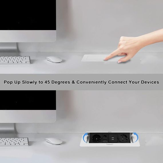 Розетка встроенная скрытая выдвижная 2 евророзетки 2 USB HDMI TD-сеть Врезная скрытого монтажа для стола белая | Зображення 3