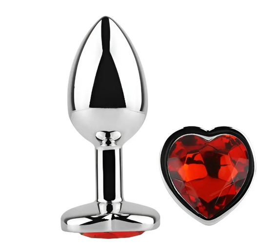 Анальна пробка із кристалом EGZO - Silver Heart Plug Red size M Sex Aura | Зображення 1