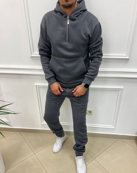 Теплий чоловічий спортивний костюм на флісі худі на блискавці і штани колір темно-сірий розмір S (44-46) adl1003 | Зображення 1