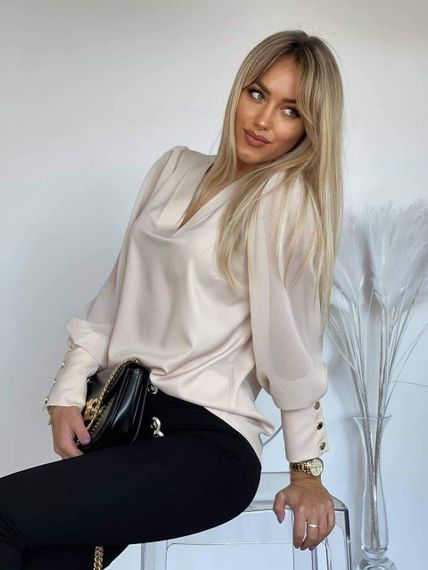 Женская стильная блуза с V-образным вырезом ES5502 цвет бежевый, размер 50/52 | Зображення 2