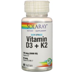 Витамин Solaray Витамин D3 + K2, Soy-Free, 60 Вегетарианских Капсул (SOR-38584)
