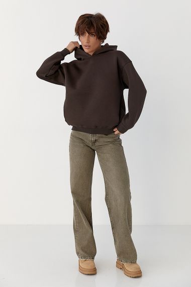 Тепле однотонне худі - темно-коричневий цвет, L (є розміри) | Зображення 2