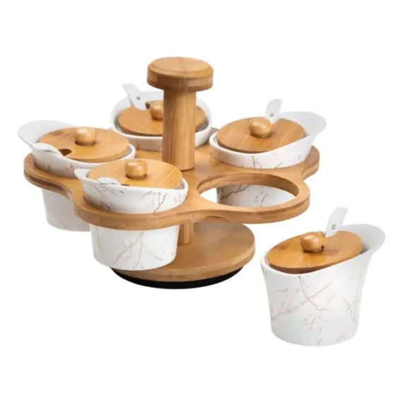 Набір для сипучих продуктів 5 банок по 120 на бамбуковій підставці білий HP1225 | Зображення 3