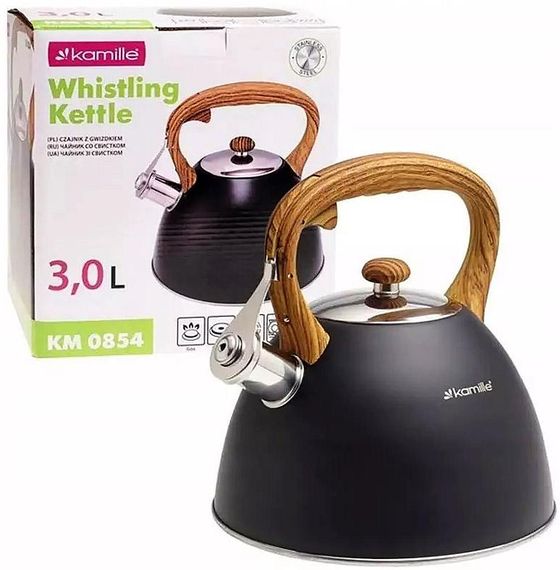 Чайник Kamille Whistling Kettle Black 3л з нержавіючої сталі зі свистком (чорний) | Зображення 3