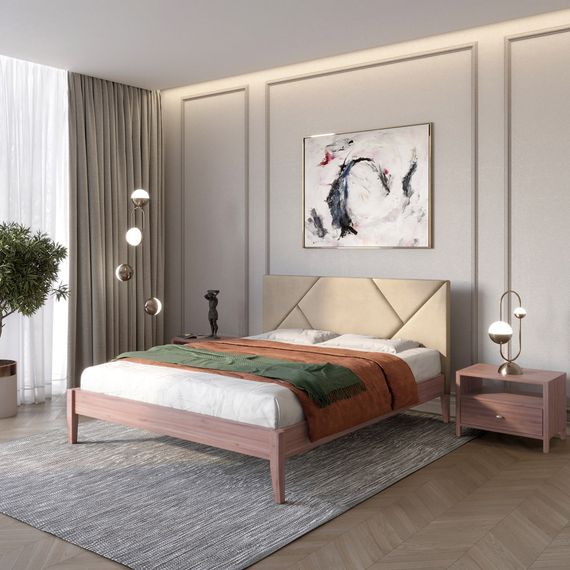 Полуторне дерев&#039;яне ліжко Mebigrand Нью-Йорк ДК Горіх лісовий/Аляска 23 (Бежевий) 120х190 см (MBG-10239)