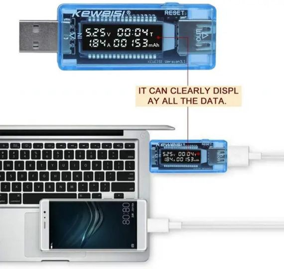 Измеритель напряжения тока, тестер ёмкости  акумулятора, USB измеритель напряжения тока зарядного устройства | Зображення 7