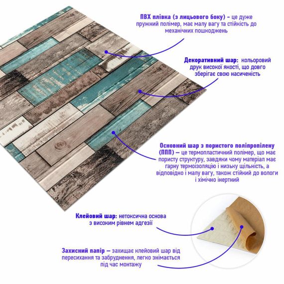 Декоративна панель 3D самоклейка під дерево Синє дерево 700x700x6мм (088) SW-00000275 | Зображення 1