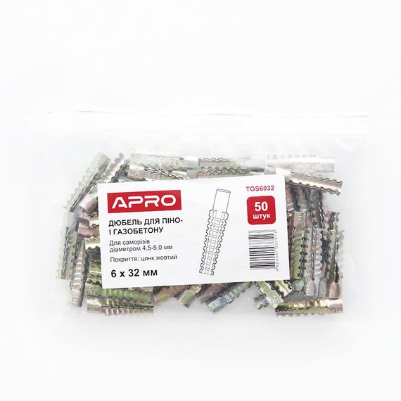 Дюбель для піно- та газобетону 5*30 цинк жовтий (ящ. 3000 шт.) APRO TGS5030-C1 | Зображення 2