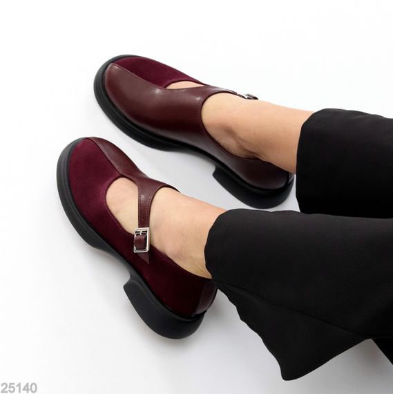 Дизайнерські бордові туфлі натуральна шкіра + замша низький хід