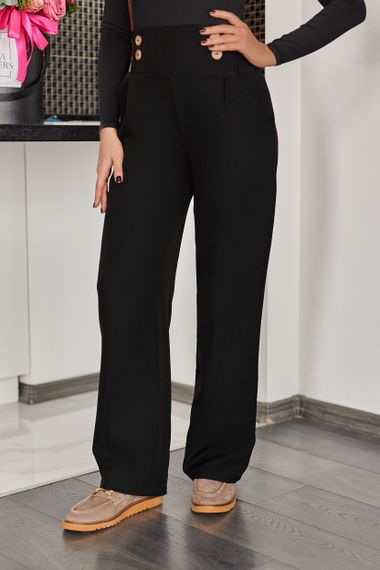 Жіночі вільні прямі штани з високою посадкою колір чорний, розмір 46/48  GF1717 | Зображення 1