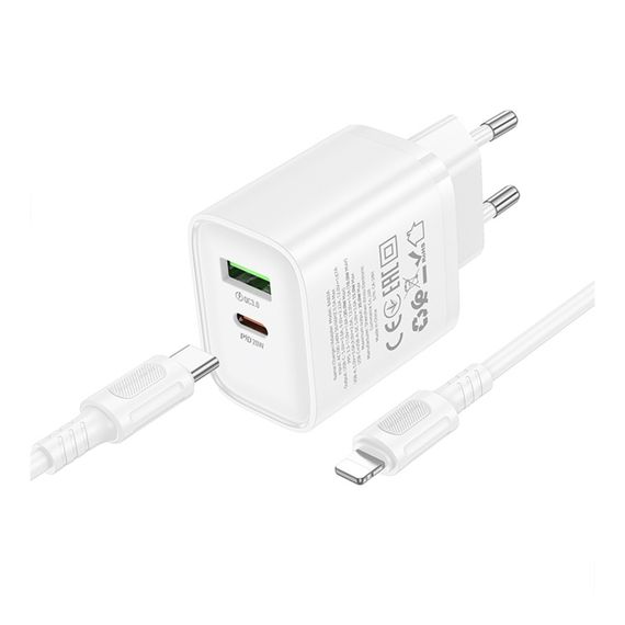 Сетевое Зарядное Устройство Borofone BA83A 1USB-C/1USB PD/QC 20W+Type-C to Lightning | Зображення 6