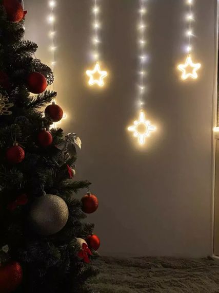 Гірлянда штора з фігур Зірка 9LED 3х1м тепла