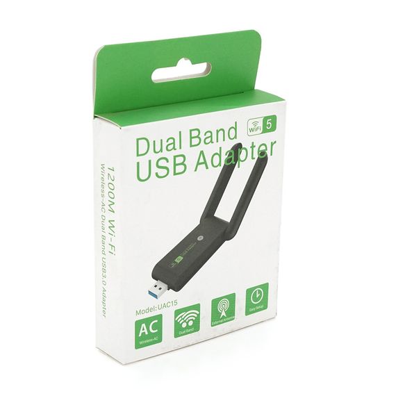 Бездротовий мережевий адаптер Wi-Fi-USB3.0 Merlion LV-UAC15,RTL8812BU, з 2-ма антенами 10см,802.11bgn, 1200MB,2.4 GHz,Blister | Зображення 1