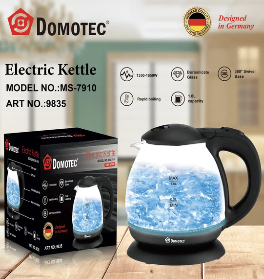 Електричний скляний чайник 1л Domotec MS 7910 | Зображення 1