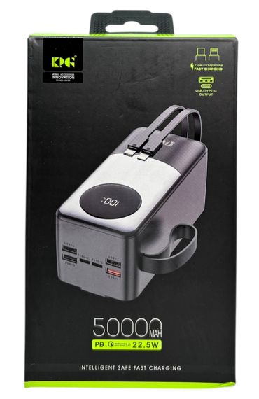 Power Bank 50000 mAh 22,5W QC потужний з кабелями KPG-502X зарядка зовнішній акумулятор павербанк швидка зарядка | Зображення 5