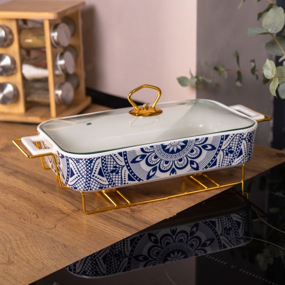 Марміт порцелянаовий із скляною кришкою 32х17х15 см на металевій підставці 1,5 л SA1107-M | Зображення 4