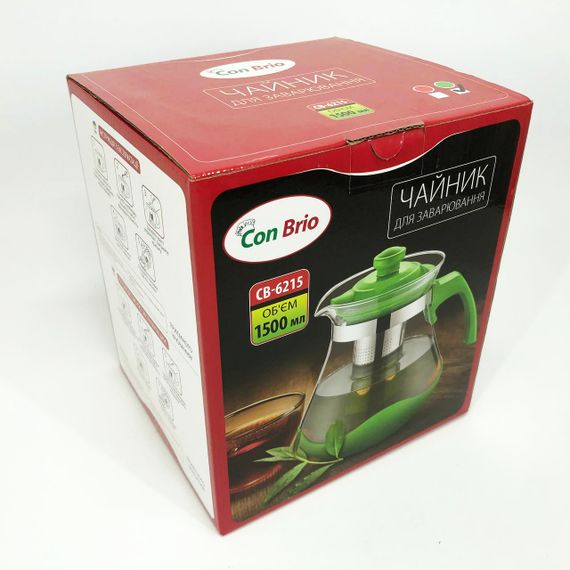 Чайник заварювальний Con Brio Green CB-6215 1,5 л, Чайник самовар скляний. Колір: зелений | Зображення 3