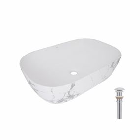 Раковина накладная Qtap Robin 600x390x150 мм, Marble, прямоугольная, с донным клапаном QTROB188MR49788