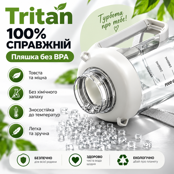 Легка тританова пляшка 2200 мл зі зручною ручкою та широким горлом, біла | Зображення 4