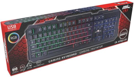 Игровая клавиатура No Fear QWERTY, 104 мембранные клавиши, светодиодная подсветка RGB, кабель 1,5 м с USB 2.0, черная | Зображення 1