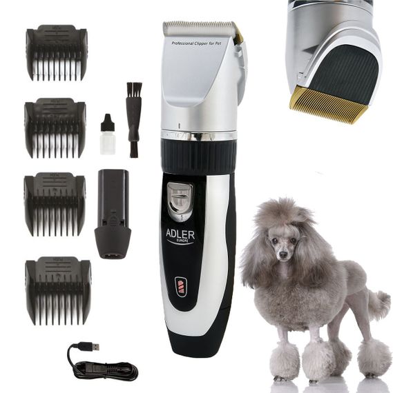 Машинка для стрижки тварин Adler AD 2823, 35 Вт, 2 акумулятори, USB, 4 насадки