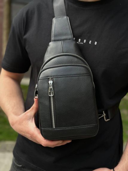 Мужской стильный черный кожаный слинг на плечо TIDING BAG 7862 | Зображення 6