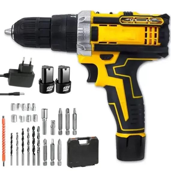 Шуруповерт 12V, 2AH з набором свердел і біт Акумуляторний шуруповерт