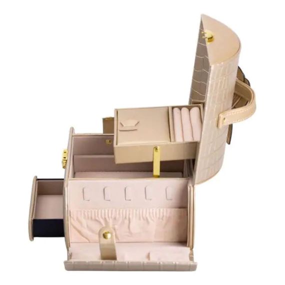 Скринька для прикрас з еко шкіри 3 яруси із замком органайзер для ювелірних виробів HP-5-21GOLD | Зображення 2