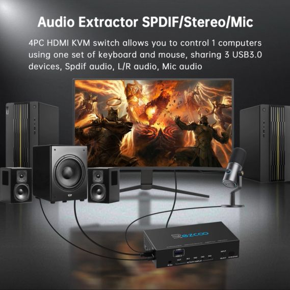 HDMI Switch 4 комп'ютер на 1 монітор USB 3.0 KVM 8K 4K 60Hz H EZ-SW41H21-KWMU3P | Зображення 3