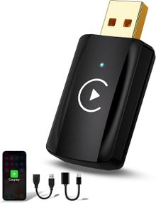 Бездротовий адаптер CarPlay для iPhone, перетворення дротового Карплей для авто, з Wi-Fi 5 ГГц, Bluetooth, USB-A USB-C чорний