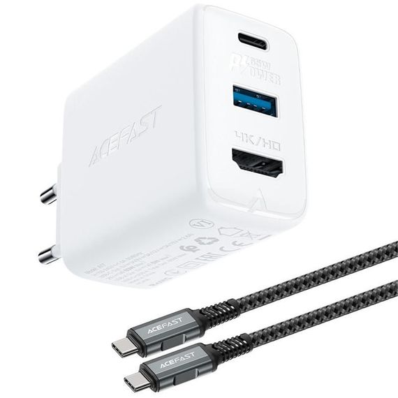 МЗП Acefast A17 PD65W GaN (1USB-A/1C/1HDMI) + кабель Type-C to Type-C White | Зображення 1