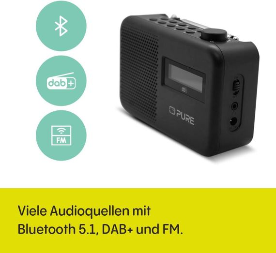 Радио портативное Pure DAB+/FM с Bluetooth, LCD-дисплеем, питание от сети или батареек, радиоприемник с часами | Зображення 2