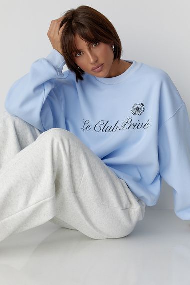 Утеплений світшот із написами - блакитний цвет, ONE SIZE (є розміри)