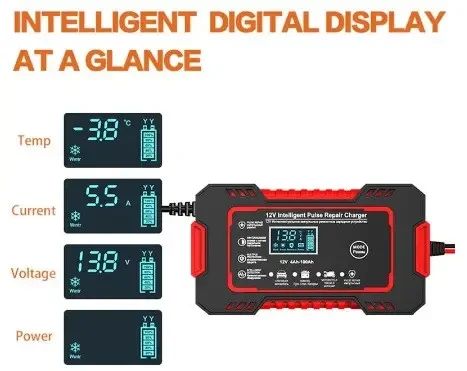 Автомобільний зарядний пристрій автоматичний 12 В 6 А з цифровим дисплеєм Виявлення імпульсу | Зображення 4