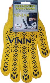 Рукавиці трикотажні жовті NINJA з ПВХ   (10 клас,бавовна 70%,поліестр 30%)розм.10 83V110