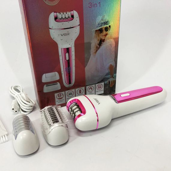 Женский беспроводной эпилятор 3в1 VGR V-732 для ног и зоны бикини с подсветкой и дисплеем. Цвет: розовый | Зображення 9