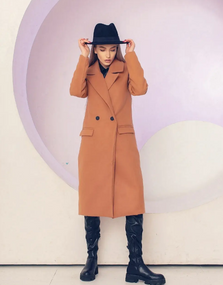 Женское длинное кашемировое пальто  MI549 цвет мокко, размер 46/48