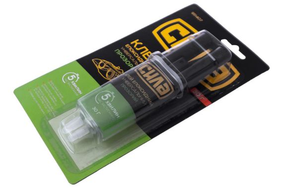 Двухкомпонентный эпоксидный клей (шприц) прозрачный 30г СИЛА | Зображення 1