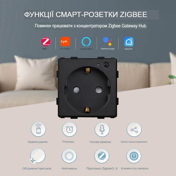Розумна розетка BSEED Zigbee, розетка для монітора потужності сумісність Tuya Smart Life Білий (sv3731wh) | Зображення 1