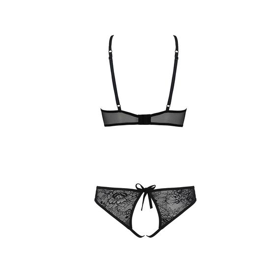 Комплект: бра, трусики з ажурним декором та відкритим кроком Passion URSULA SET L/XL, black | Зображення 3