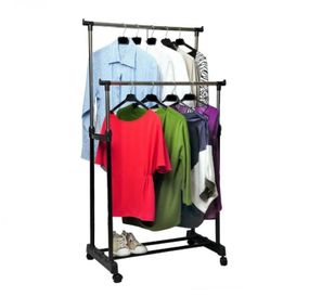 Телескопическая стойка вешалка для одежды и обуви двойная напольная Double Pole Clothes Mini