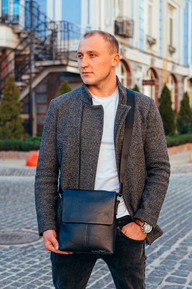 Чоловіча сумка через плече шкіряна чорна Tiding Bag SK A75-181 | Зображення 8
