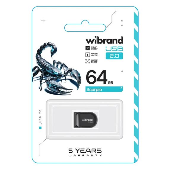 USB флеш накопичувач Wibrand 64GB Scorpio Black USB 2.0 (WI2.0/SC64M3B) | Зображення 1
