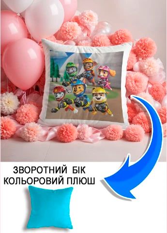 Подушка плюшева Мерч Крафт Дизайн з принтом paw patrol 10 блакитний плюш квадратна 33х33 см