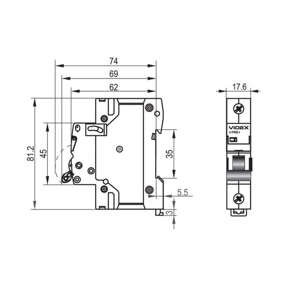 Автоматичний вимикач RS4 1п 25А С 4,5кА VIDEX RESIST (VF-RS4-AV1C25) | Зображення 3