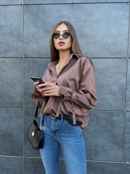 Женская стильная блуза рубашка оверсайз LI8807 цвет мокко, размер 42/46 | Зображення 3