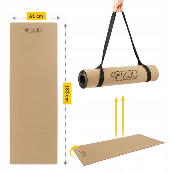 Килимок (мат) спортивний 4FIZJO Cork 183 x 61 x 0.4 см для йоги та фітнесу 4FJ0590 (P-5907739319562) | Зображення 7